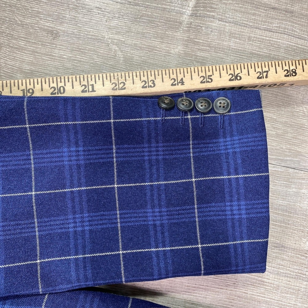 Haggar Blazer Mens 52R Blue Plaid Windowpane Tailored Fit Sport Coat Jacket - Picture 4 of 12
